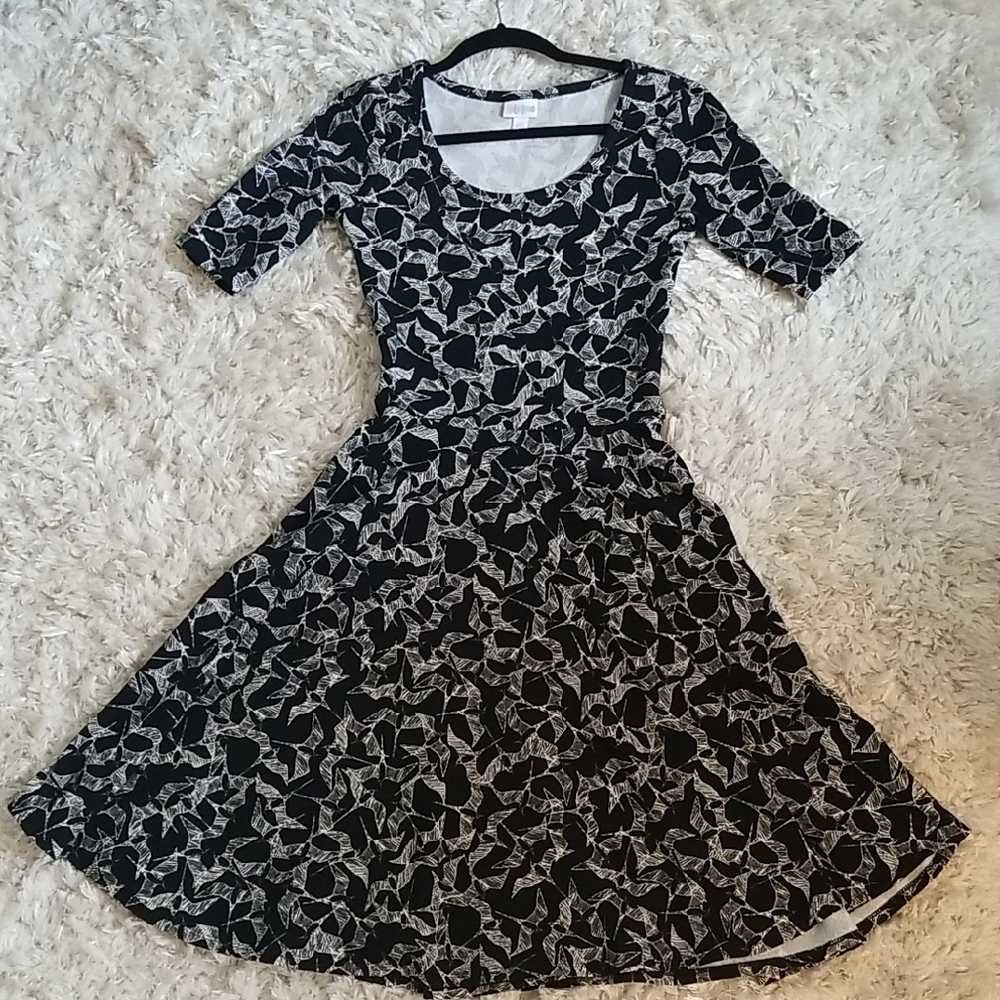 LuLaRoe "Nicole" Black and White Bird Print Dress